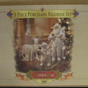 Grandeur Noel 3 Piece Porcelain Santa Reindeer & Polar Bear Christmas Set